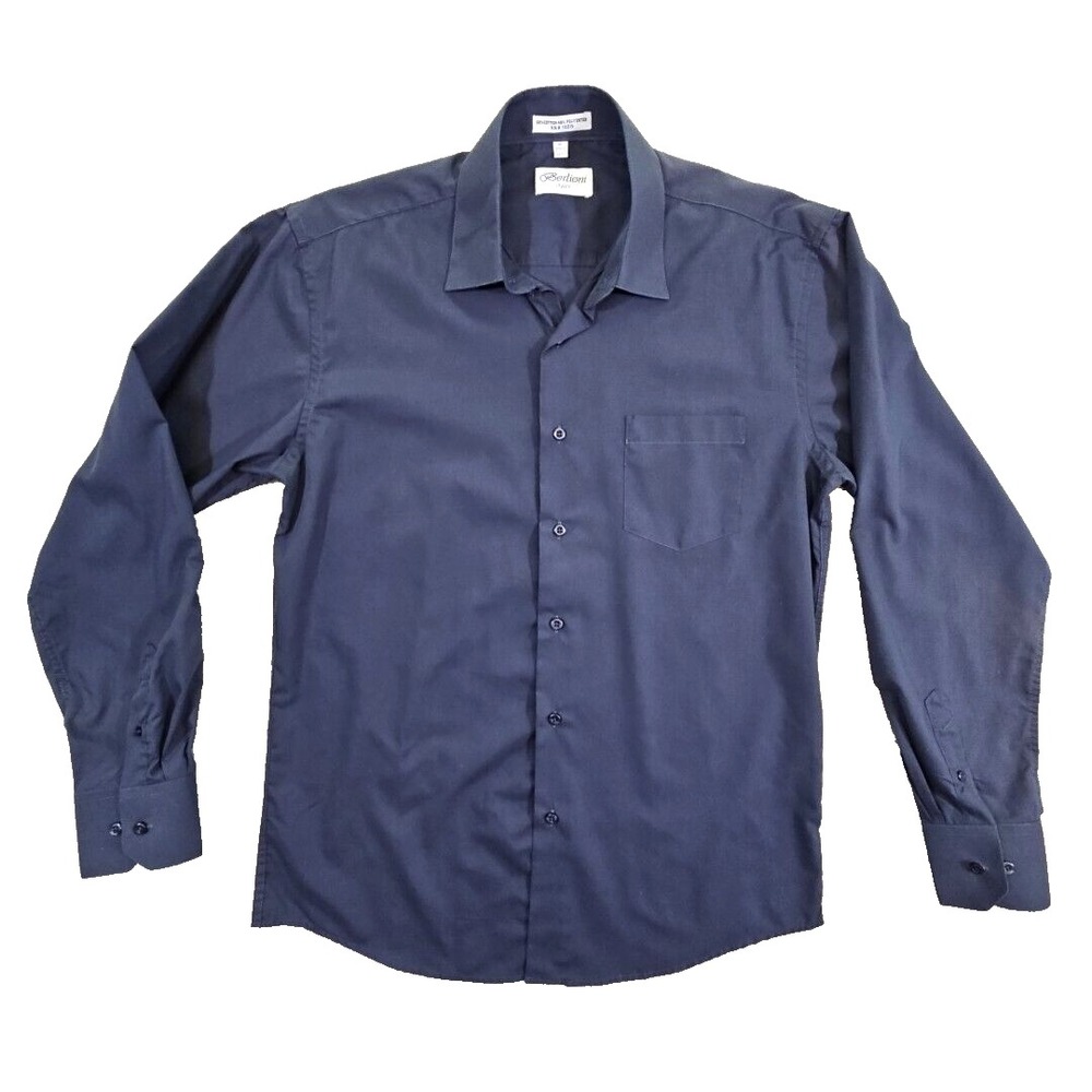 Berlioni Italy Mens Dress Shirt 15 34/35 Regular Fit Blue Button Up Long Sleeve